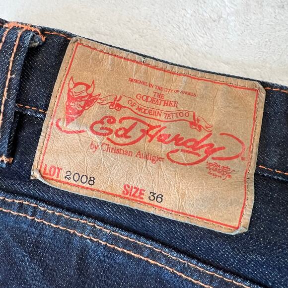 Ed Hardy Love Kills Slowly Embroidered Skull Jean Shorts men’s size 36 Y2K - Picture 8 of 10